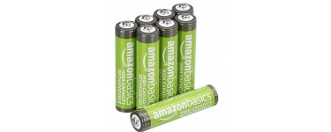 Amazon: Lot de 8 piles rechargeables AAA Amazon Basics haute capacité - Pré-chargées à 6,83€