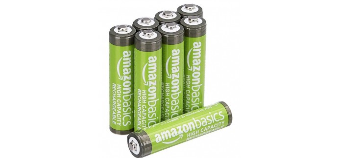 Amazon: Lot de 8 piles rechargeables AAA Amazon Basics haute capacité - Pré-chargées à 6,83€