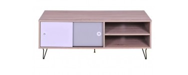 Conforama:  Meuble TV NOA - Pieds en métal, coloris chêne, blanc et gris en solde à 39,20€