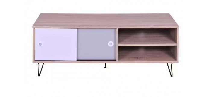 Conforama:  Meuble TV NOA - Pieds en métal, coloris chêne, blanc et gris en solde à 39,20€