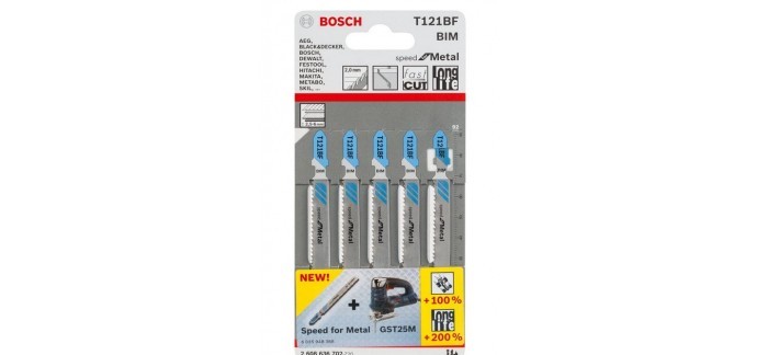 Amazon: Lot de 5 Lames de scie sauteuse Bosch T 121 BF Speed for Metal à 12,18€