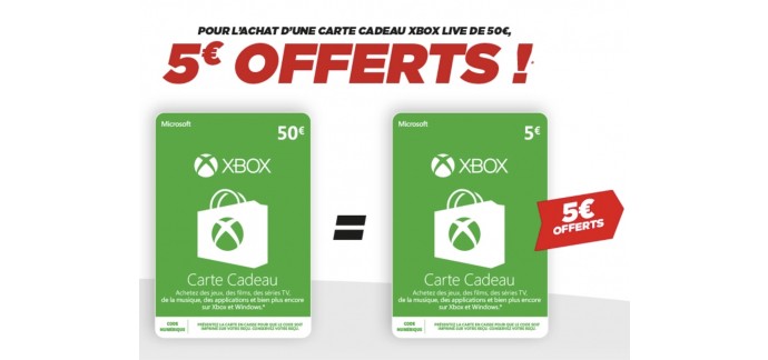 Micromania: 5€ offerts pour l'achat d'une carte cadeau Xbox Live de 50€
