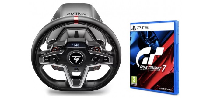 Boulanger: Volant + Pédalier Thrustmaster T248 + jeu Gran Turismo 7 sur PS5 à 299,99€
