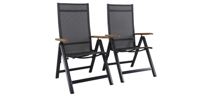 Amazon: Lot de 2 chaises pliantes avec dossier réglable avec accoudoirs en acacia FSC à 78,41€