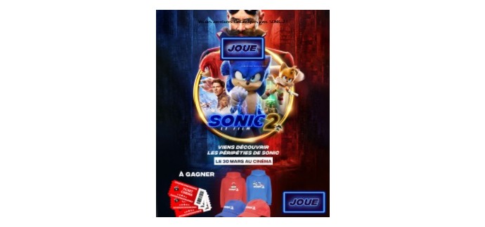 Gulli: Des places de cinéma pour le film "Sonic 2" + 1 sweat + 2 casquettes à gagner