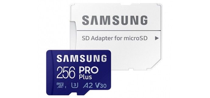 Amazon: Carte mémoire microSDXC Samsung Pro Plus MB-MD256KA/EU avec adaptateur SD - 256Go à 24,99€