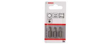 Amazon: Lot de 3 embouts de vissage extra dure Bosch Accessories - HEX3 Epaisseur, 25mm Longueur à 4,76€