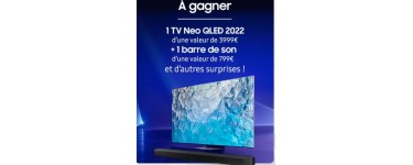 Samsung: 1 lot comportant 1 téléviseur 165cm Samsung Neo QLED + 1 barre de son (valeur 4798 euros)