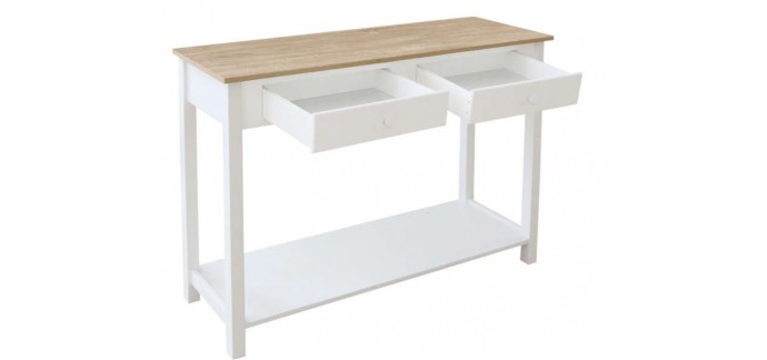 Conforama: Console 2 tiroirs Arkansas coloris blanc et chêne à 66,79€