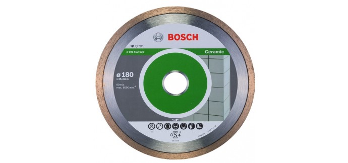 Amazon: Disque à tronçonner diamanté Bosch Accessories 2608602536 standard for ceramic (180mm) à 23,94€