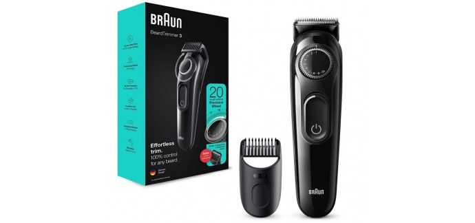 Amazon: Tondeuse Électrique à Barbe et Cheveux pour Homme Braun Beard Trimmer 3 BT3322 à 27,99€