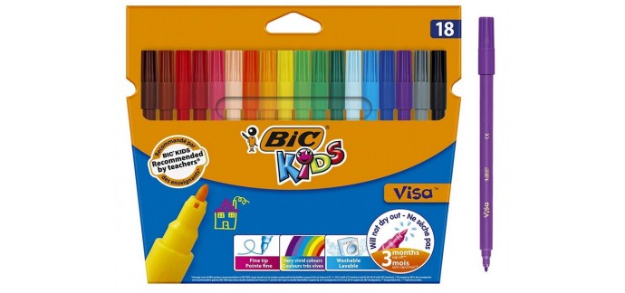 Amazon: Etui carton de 18 feutres de Coloriage à Pointe Fine BIC Kids à 2,15€