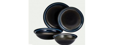 Alinéa: Lot de 4 assiettes plate en porcelaine ferru - D23cm, Noir en solde à 9,60€