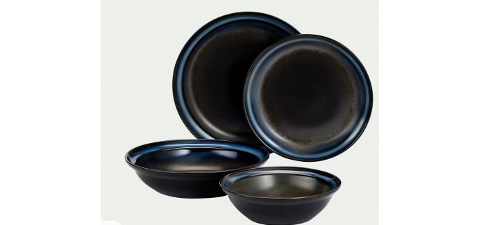Alinéa: Lot de 4 assiettes plate en porcelaine ferru - D23cm, Noir en solde à 9,60€
