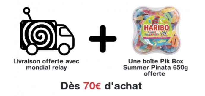 Haribo: Livraison offerte avec Mondial Relay + 1 boite Pik Box Summer Pinata 650g offerts dès 70€ d'achat