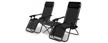 Amazon: Lot de 2 chaises longues inclinable Vounot avec support gobelet et table pliables à 69,34€