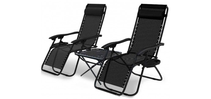 Amazon: Lot de 2 chaises longues inclinable Vounot avec support gobelet et table pliables à 69,34€