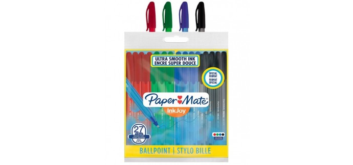 Amazon: Lot de 27 stylos à bille Paper Mate InkJoy 100ST - Assortiment de couleurs à 2,90€