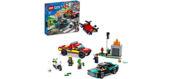 Amazon: LEGO City Fire Le Sauvetage des Pompiers et La Course-Poursuite de La Police - 60319 à 17,99€