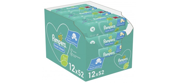 Amazon: Lot de 12 packs de 52 lingettes sans alcool Pampers Bébé Fresh Clean à 19,88€