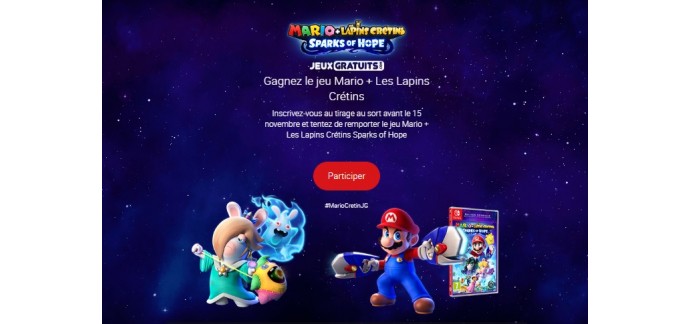 Jeux-Gratuits.com: 1 jeu vidéo Switch "Mario + Les Lapins Crétins Sparks of Hope" à gagner