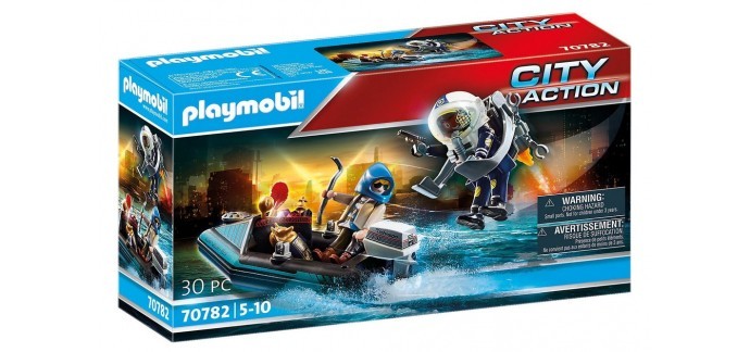 Amazon: PLAYMOBIL City Action Policier avec réacteur dorsal et canoë - 70782 à 13,05€