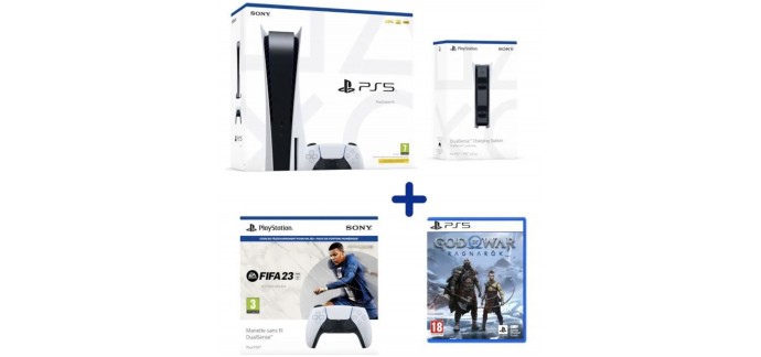 Cdiscount: Pack Console PS5 + God of War : Ragnarök + FIFA23 + 2e manette + Station de recharge à 759,99€