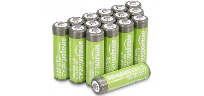 Amazon: Lot de 16 piles rechargeables AA haute capacité Amazon Basics , 2400 mAh, pré-chargées à 19,86€