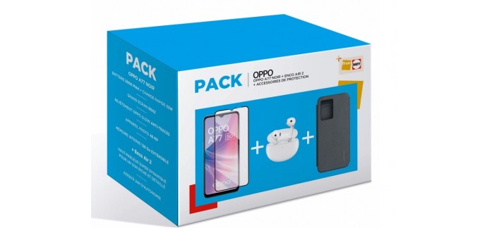 Darty: Pack smartphone 6,56" OPPO A77 128Go Noir 5G + Enco Air 2 + Verre trempé et Coque à 199€