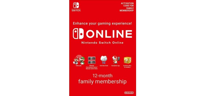 Eneba: Abonnement Nintendo Switch Online Family de 12 mois à 26,15€
