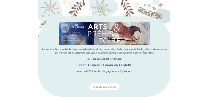 RATP: Des invitations pour une visite guidée de l'exposition "Arts et Préhistoire" à gagner