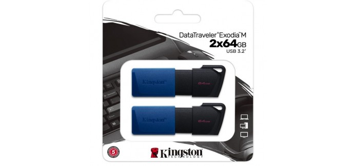 Amazon: Lot de 2 Clés USB 3.2 Kingston DataTraveler Exodia M DTXM - 2x64Go à 9,89€