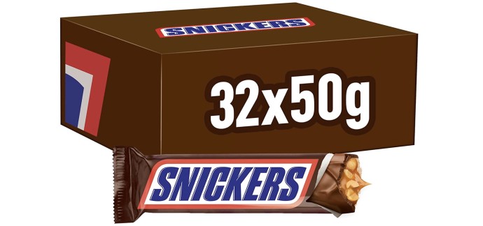 Amazon: 32 barres individuelles Snickers 50g pour 10,49€
