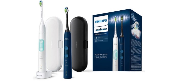 Amazon: Lot de 2 brosses à dents électriques Philips Sonicare ProtectiveClean 5100 HX6851/34 à 129,99€
