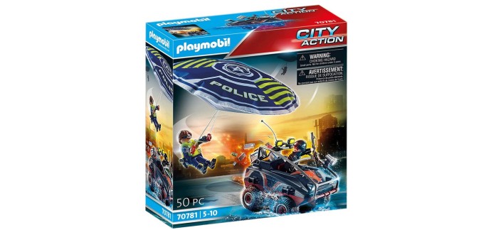 Amazon: Playmobil City Action Policier Parachutiste et Quad des Bandits - 70781 à 18,82€
