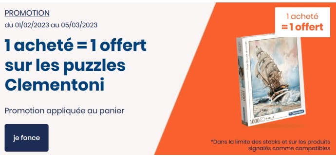 Cultura: 1 puzzle Clementoni acheté = 1 puzzle offert