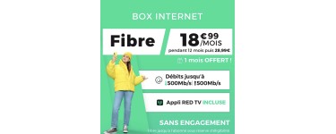 RED by SFR: Abonnement internet RED Box Fibre THD (500Mb/s ↓ & ↑) à 18,99€/mois pendant 1 an + 1 mois offert