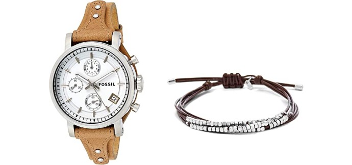 Amazon: Montre femme Fossil Original Boyfriend + Bracelet Fossil JA6379040 en cuir à 79,73€