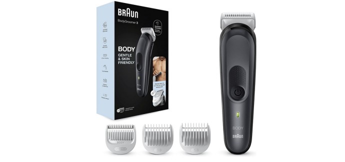 Amazon: Tondeuse pour le corps Braun Body Groomer 3 BG3350 avec sabot, Noir/Gris à 29,99€