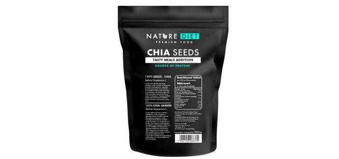 Amazon: Lot de 2 x 1kg de graines de Chia  Nature Diet à 15,50€