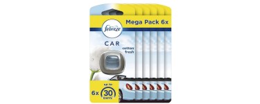 Amazon: Mega pack de 6 Désodorisants voiture Febreze - Pureté de Coton à 8,99€