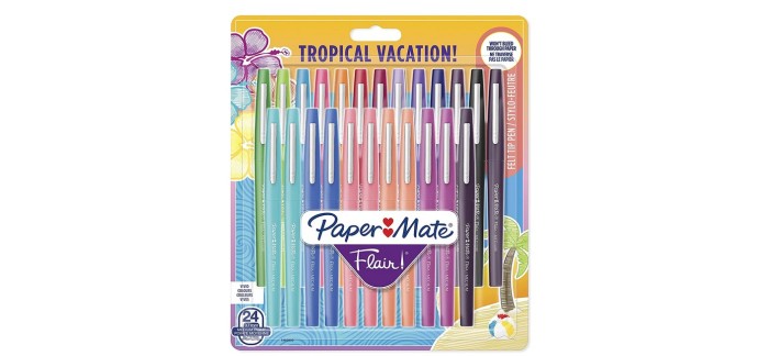 Amazon: Lot de 24 stylos feutres Paper Mate Flair - Couleurs tropicales et assorties à 22,87€