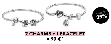 Pandora: 1 bracelet en argent massif + 2 charms à 99€