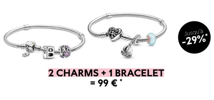 Pandora: 1 bracelet en argent massif + 2 charms à 99€