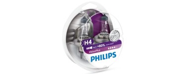 Amazon: Set de 2 ampoules de phare avant Philips Visionplus H4 à 11,90€