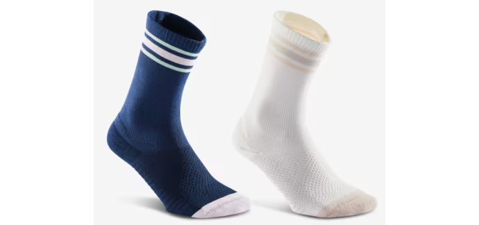 Decathlon: Lot de 2 paires de chaussettes hautes Deocell Tech Newfeel Urban Walk - Bleu / Ecru à 6€