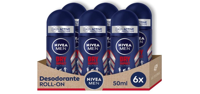 Amazon: Déodorant Nivea Men Dry impact W2 - Lot de 6 x 50 ml à 11,55€