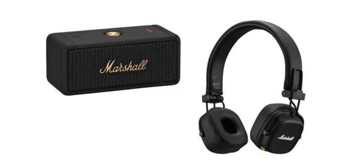 Veepee: Enceinte portable Marshall Emberton BT Black & Brass + Casque Marshall Major IV Noir à 159,99€
