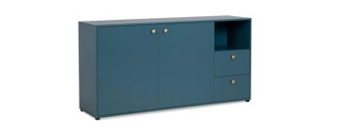 Cdiscount: Buffet 2 portes + 2 tiroirs et niche ouverte Pop Color - Bleu Pétrole en solde à 49,99€