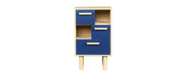 Cdiscount: Table de chevet LILA avec 3 tiroirs et 2 niches - Décor Chêne/bleu en solde à 24,99€